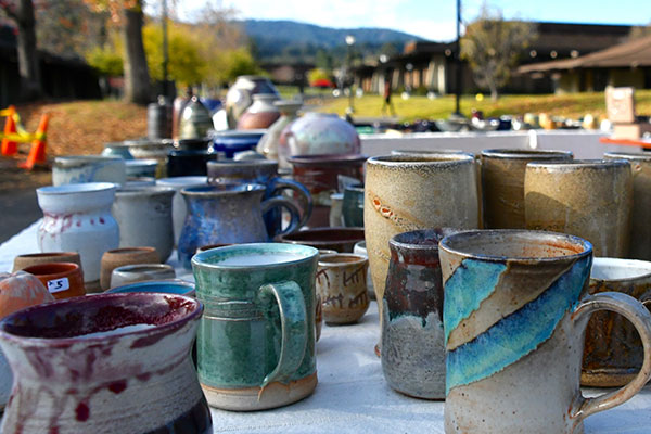 ceramic works with campus landscape background