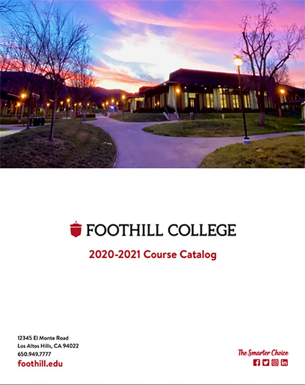 2020-2021  Foothill College Catalog cover with tree landscape and sunrsie