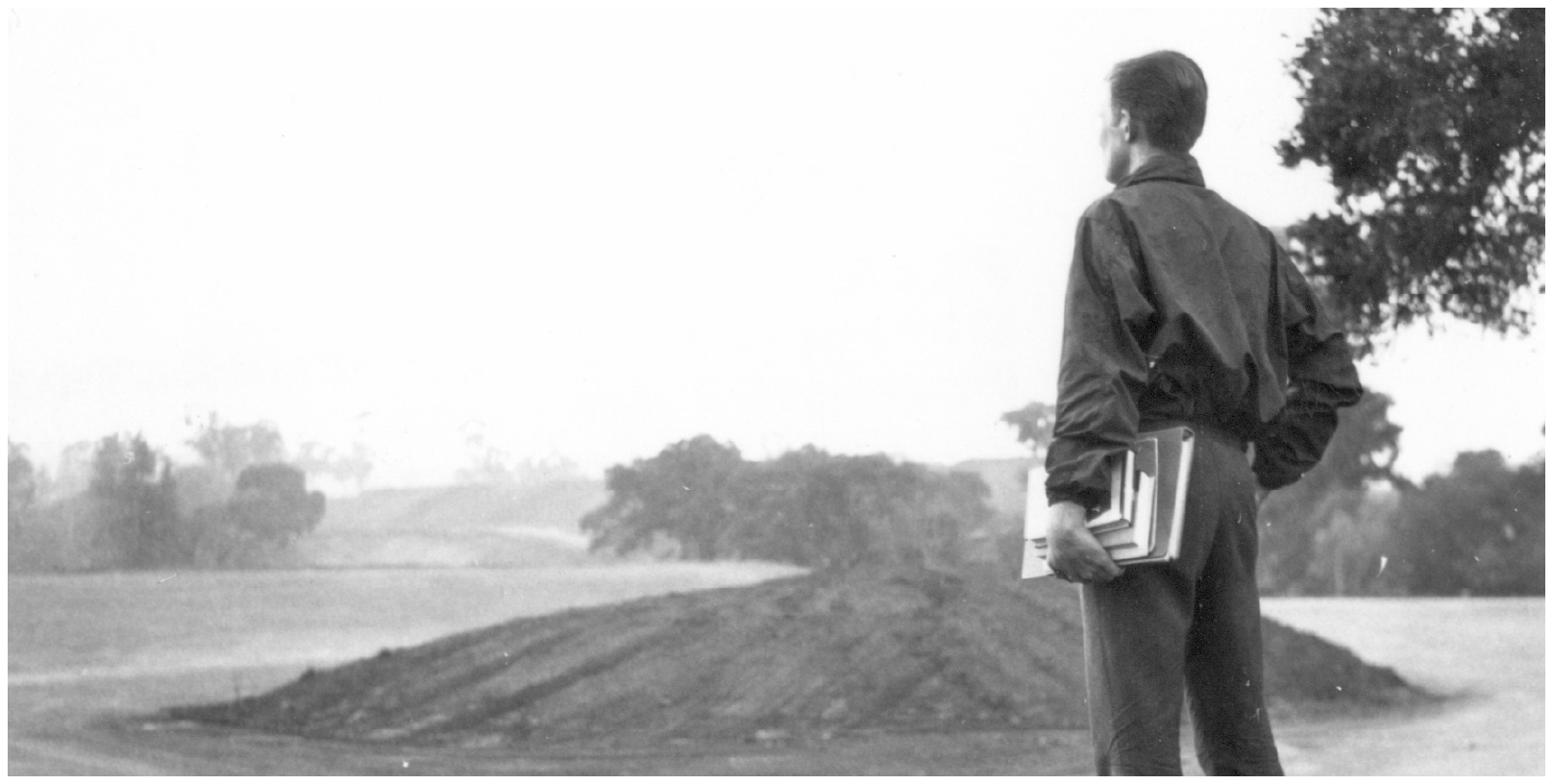 A Foothill College student contemplating the hills.
