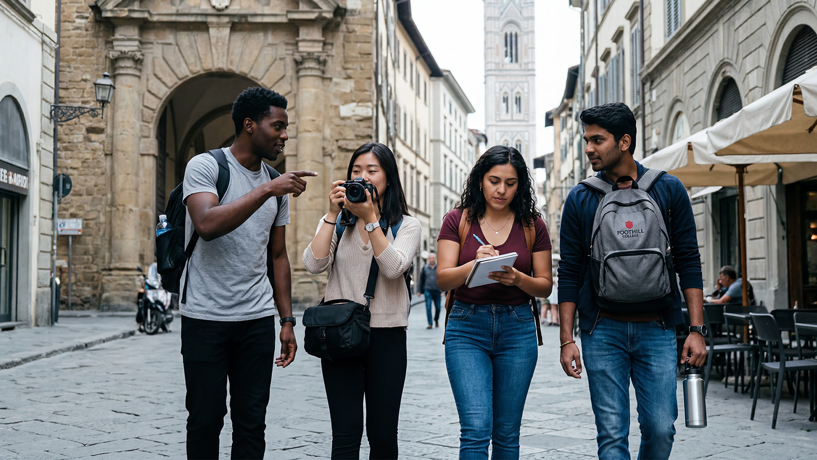 Students exploring historic city streets.