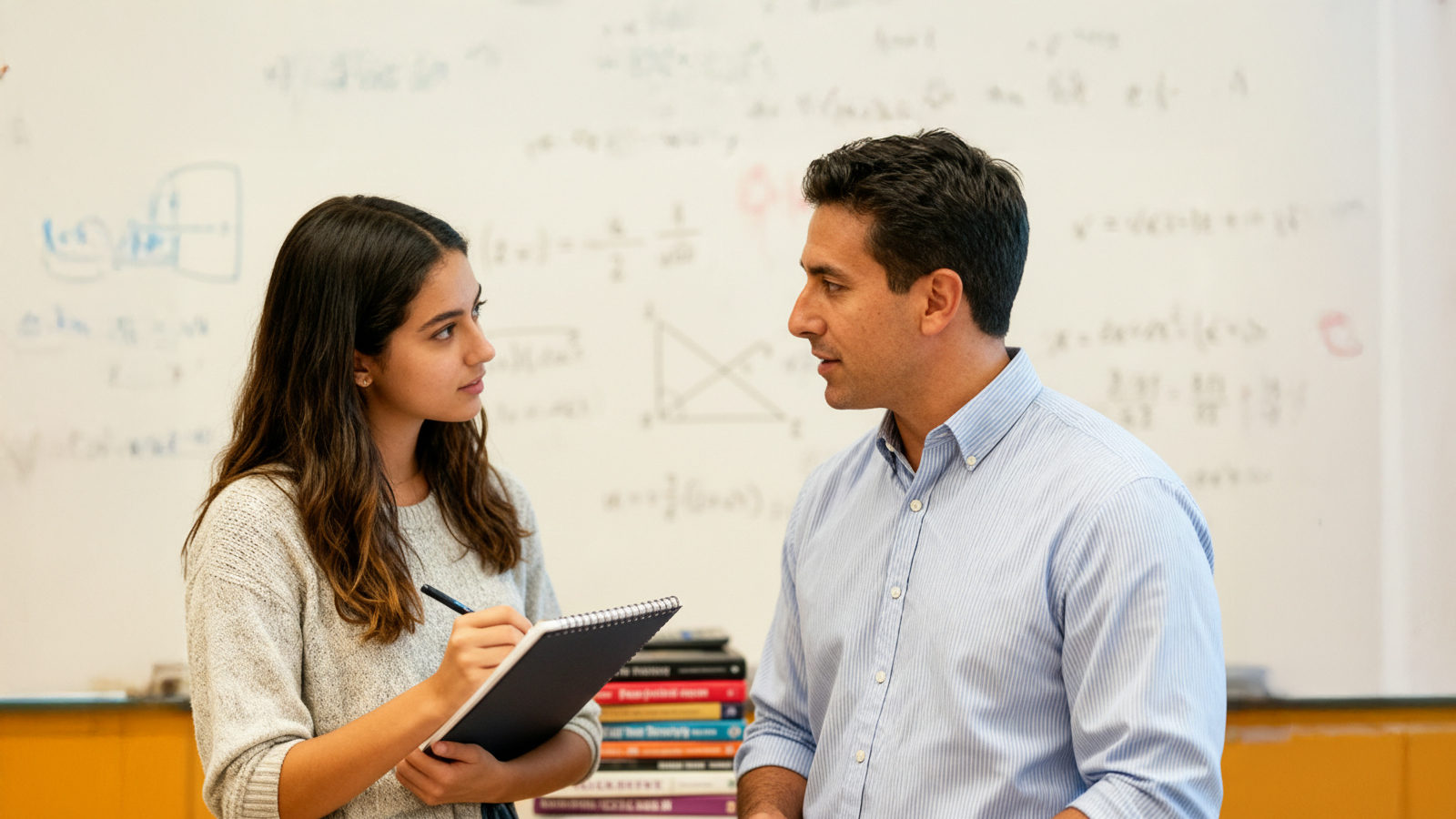 Female student having a tutoring session with a male professor