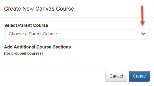 Screenshot showing dropdown to select course