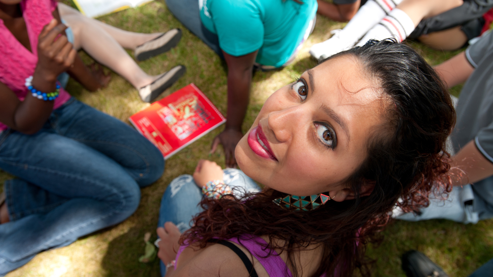 Female student in an aerial camera shoot 